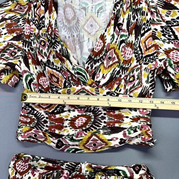 ZARA Ikat Print Puff Sleeve Crop Top - Size M NWT - Picture 5 of 12